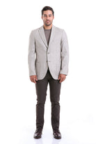 Slim Fit Notch Lapel Patterned Beige Casual Blazer - SAYKI