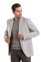 Slim Fit Notch Lapel Patterned Beige Casual Blazer - SAYKI