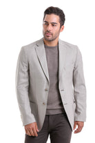 Slim Fit Notch Lapel Patterned Beige Casual Blazer - SAYKI