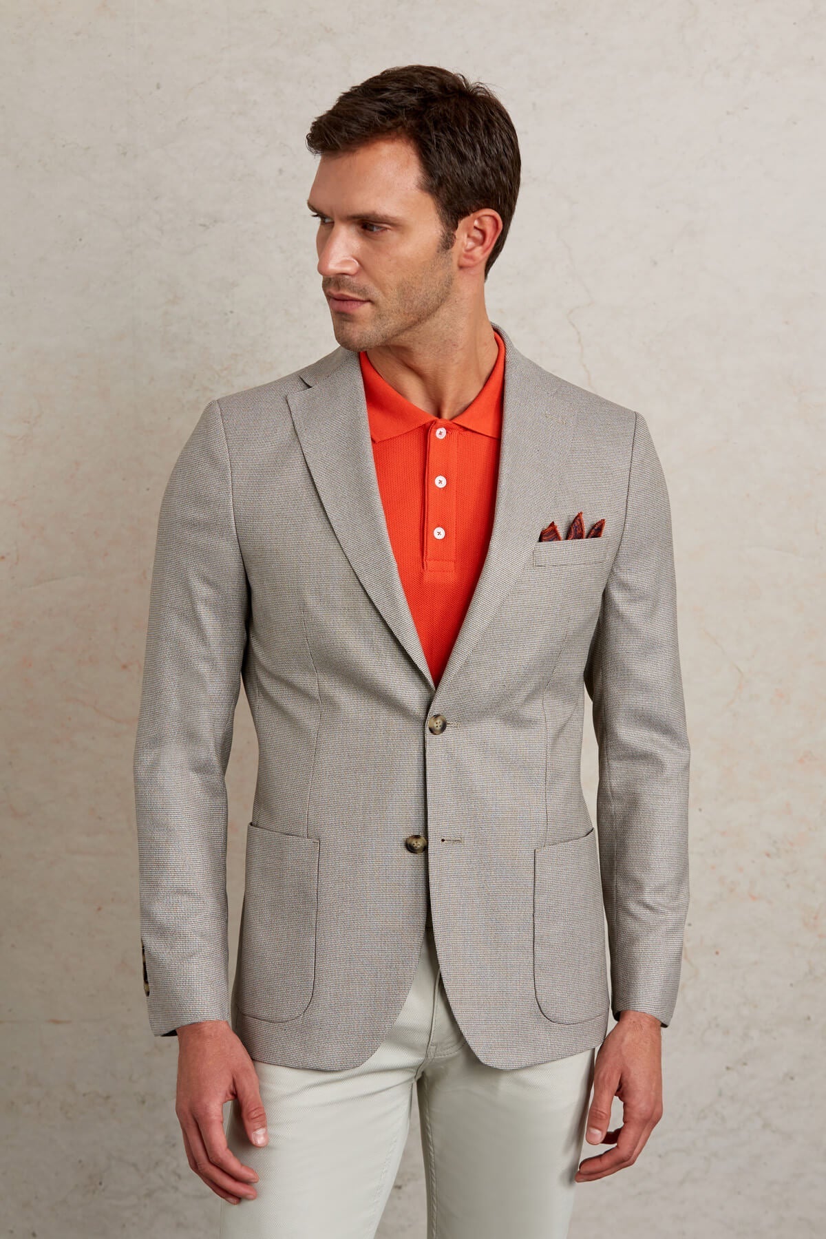 Slim Fit Notch Lapel Patterned Beige Casual Blazer Beige D.