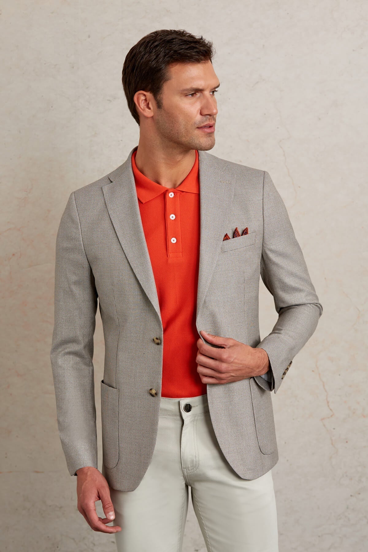 Slim Fit Notch Lapel Patterned Beige Casual Blazer Beige D.