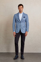 Slim Fit Notch Lapel Patterned Beige Casual Blazer Blue D.