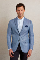 Slim Fit Notch Lapel Patterned Beige Casual Blazer Blue D.