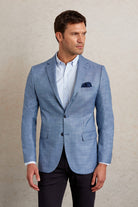 Slim Fit Notch Lapel Patterned Beige Casual Blazer Blue D.