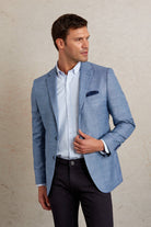 Slim Fit Notch Lapel Patterned Beige Casual Blazer Blue D.