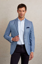 Slim Fit Notch Lapel Patterned Beige Casual Blazer Blue D.