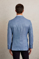 Slim Fit Notch Lapel Patterned Beige Casual Blazer Blue D.