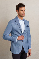 Slim Fit Notch Lapel Patterned Beige Casual Blazer Blue D.