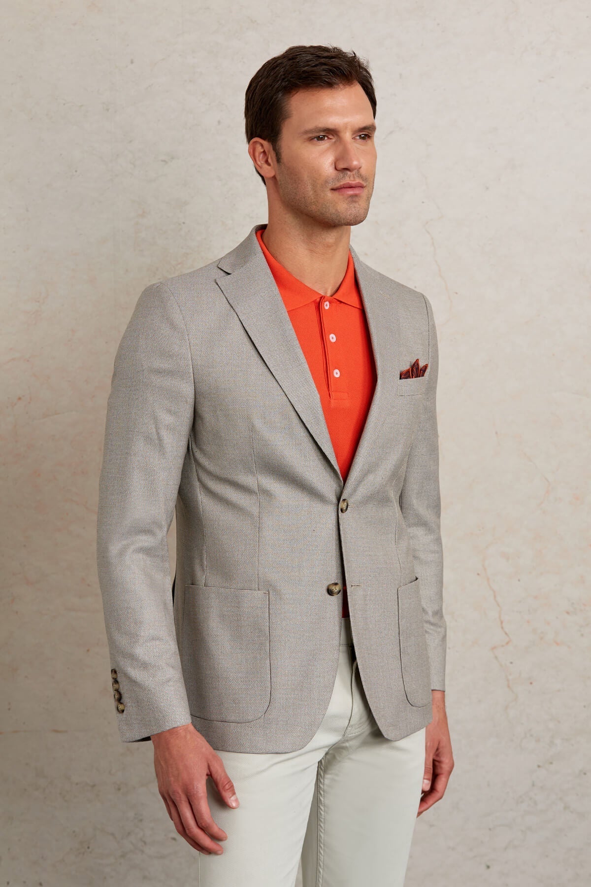 Slim Fit Notch Lapel Patterned Beige Casual Blazer Beige D.