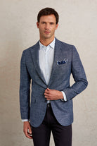 Slim Fit Notch Lapel Patterned Beige Casual Blazer Navy D.