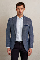 Slim Fit Notch Lapel Patterned Beige Casual Blazer Navy D.