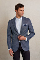 Slim Fit Notch Lapel Patterned Beige Casual Blazer Navy D.