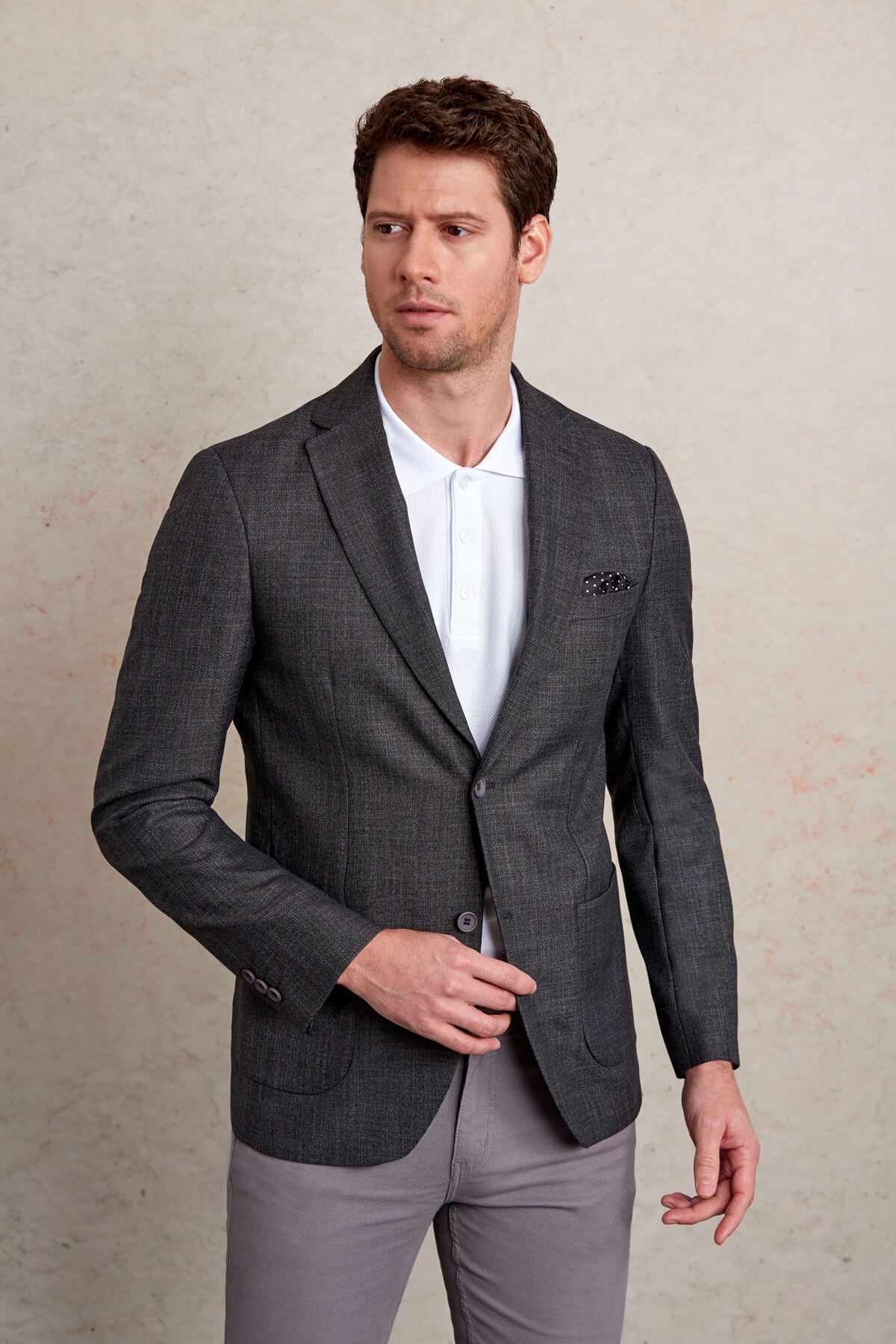 Slim Fit Notch Lapel Patterned Burgundy Casual Blazer