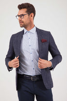 Slim Fit Notch Lapel Patterned Burgundy Casual Blazer Navy