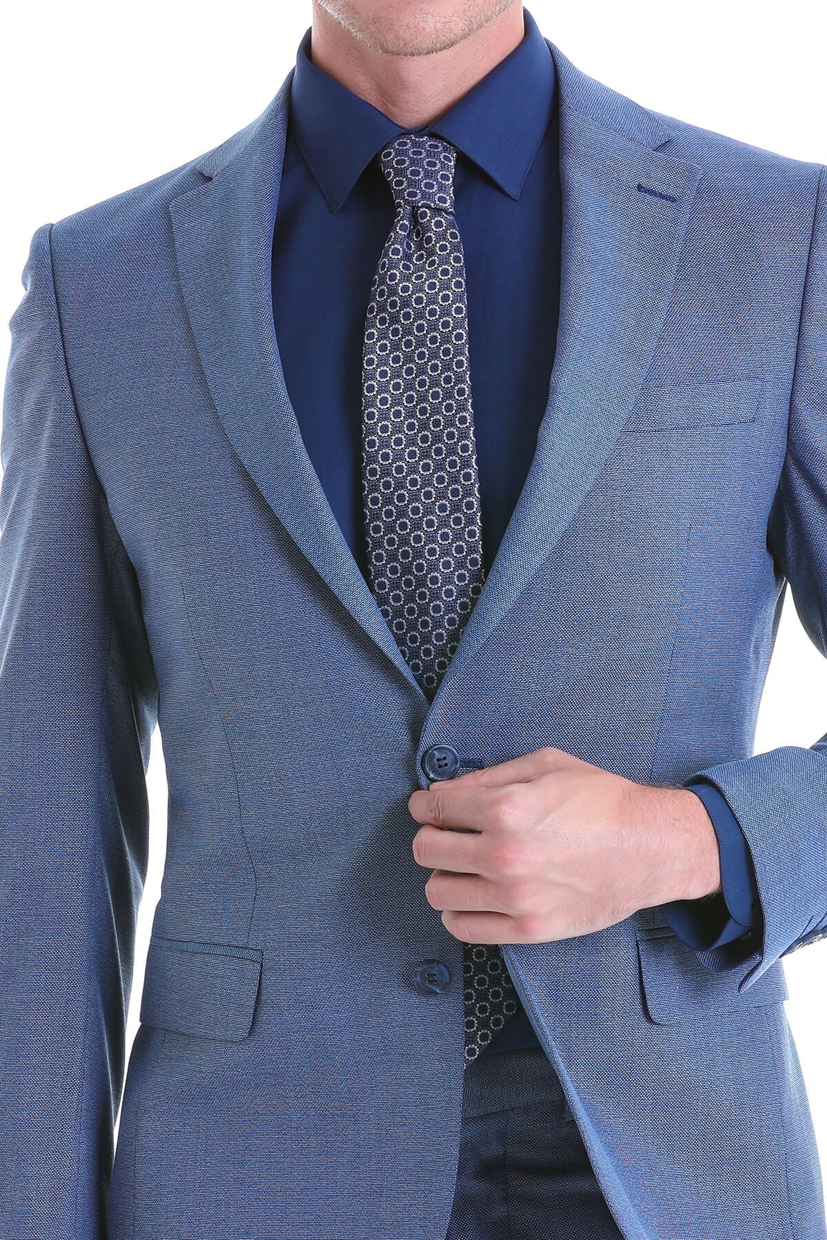 Slim Fit Notch Lapel Patterned Classic Suit Light Navy D.