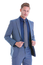 Slim Fit Notch Lapel Patterned Classic Suit Light Navy D.