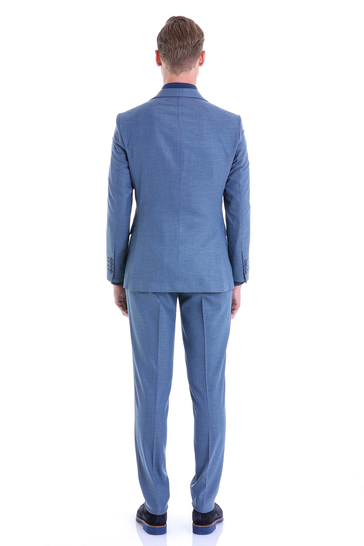 Slim Fit Notch Lapel Patterned Classic Suit Light Navy D.