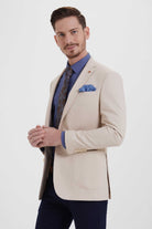 Slim Fit Notch Lapel Patterned Cotton Blend Ice Blue