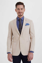 Slim Fit Notch Lapel Patterned Cotton Blend Ice Blue