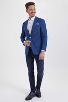 Slim Fit Notch Lapel Patterned Cotton Blend Ice Blue