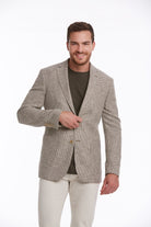 Slim Fit Notch Lapel Patterned Cotton Blend Khaki Classic