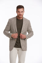 Slim Fit Notch Lapel Patterned Cotton Blend Khaki Classic