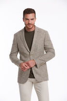 Slim Fit Notch Lapel Patterned Cotton Blend Khaki Classic