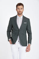 Slim Fit Notch Lapel Patterned Khaki Classic Blazer Khaki