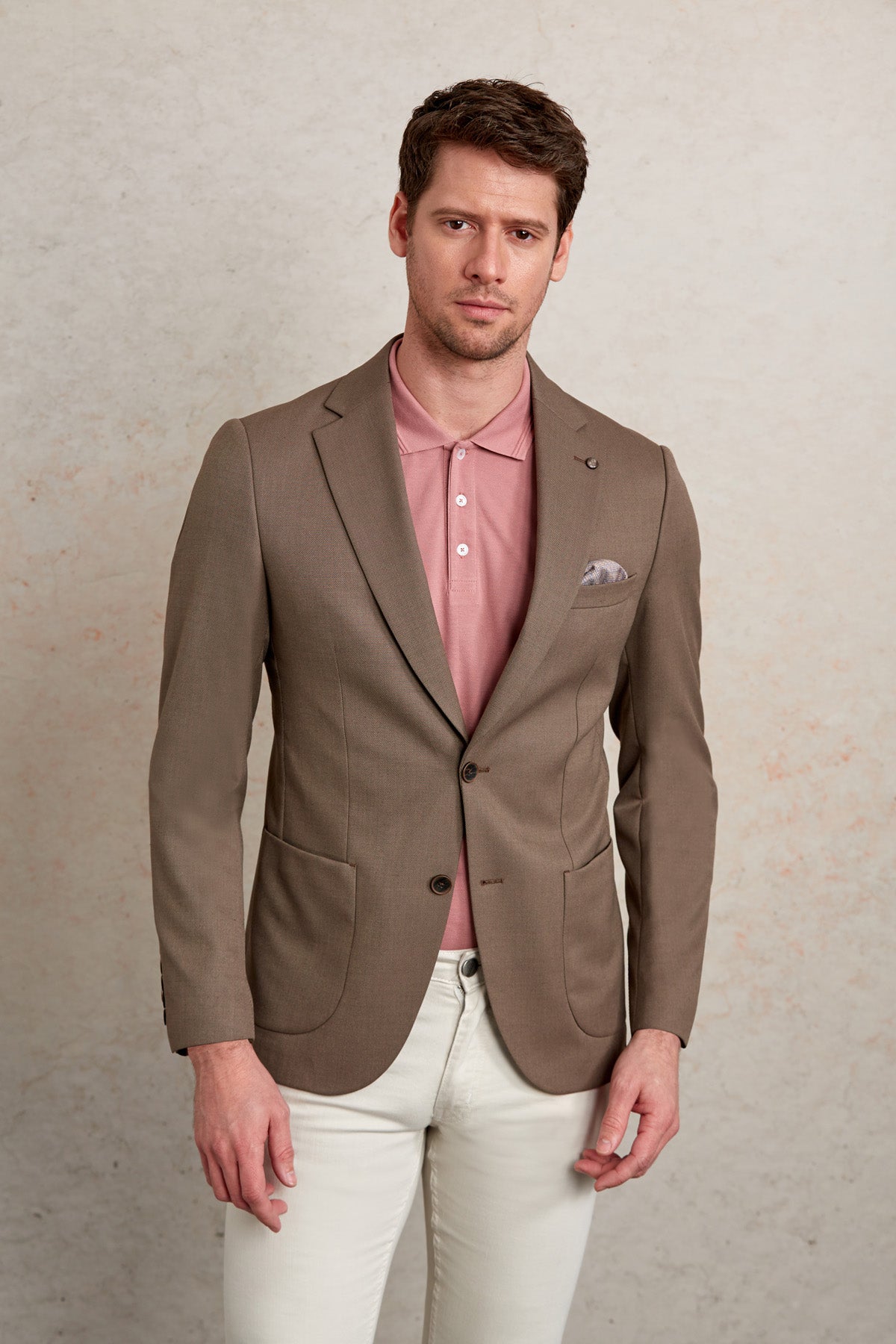 Slim Fit Notch Lapel Patterned Light Gray Casual Blazer