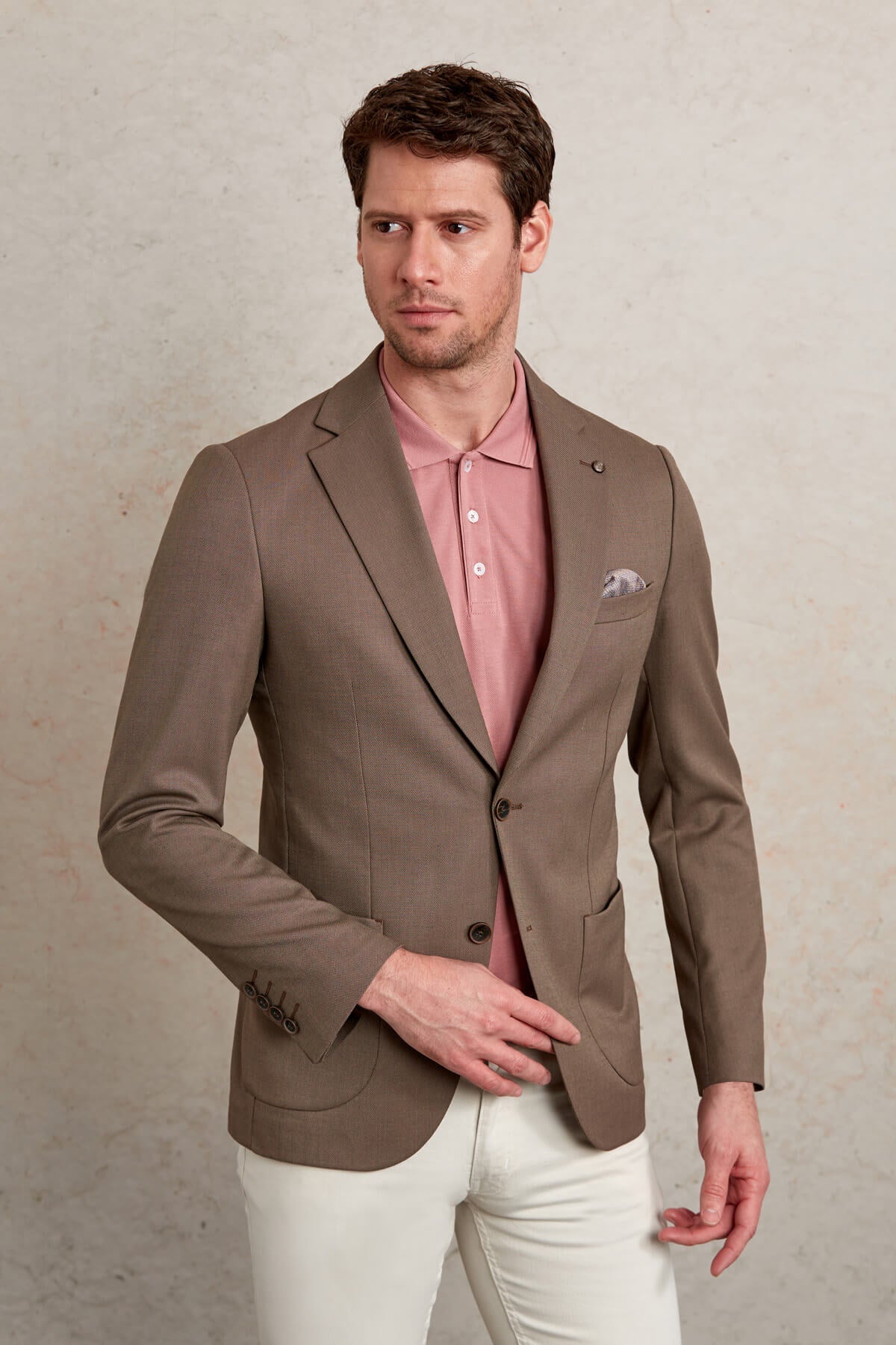 Slim Fit Notch Lapel Patterned Light Gray Casual Blazer