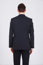 Slim Fit Notch Lapel Patterned Wool Blend Black Classic