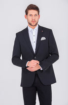 Slim Fit Notch Lapel Patterned Wool Blend Black Classic