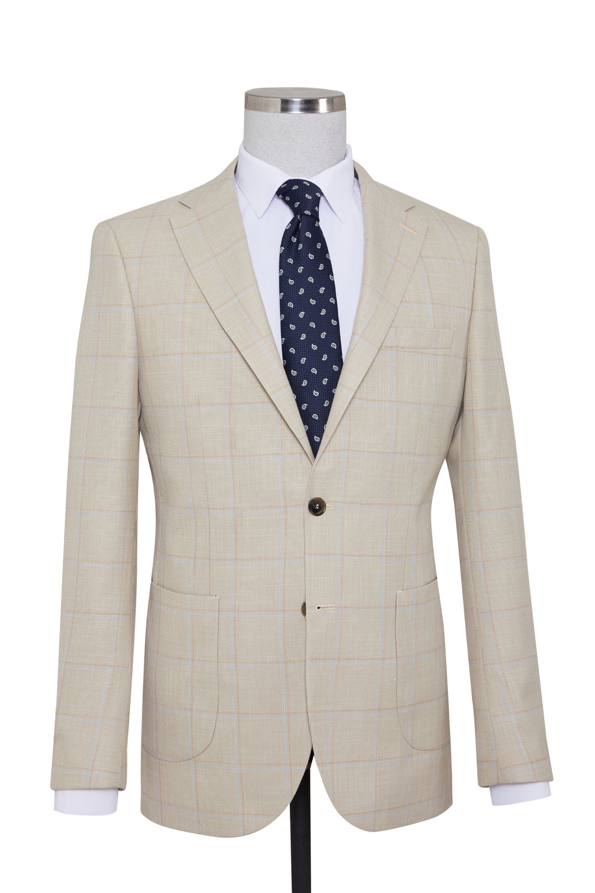 Slim Fit Notch Lapel Plaid Beige Casual Blazer - SAYKI