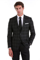 Slim Fit Notch Lapel Plaid Black Casual Suit - MIB