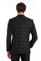 Slim Fit Notch Lapel Plaid Black Casual Suit - MIB