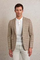 Slim Fit Notch Lapel Plaid Brown Casual Blazer - SAYKI