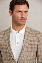 Slim Fit Notch Lapel Plaid Brown Casual Blazer - SAYKI