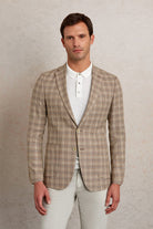 Slim Fit Notch Lapel Plaid Brown Casual Blazer - SAYKI