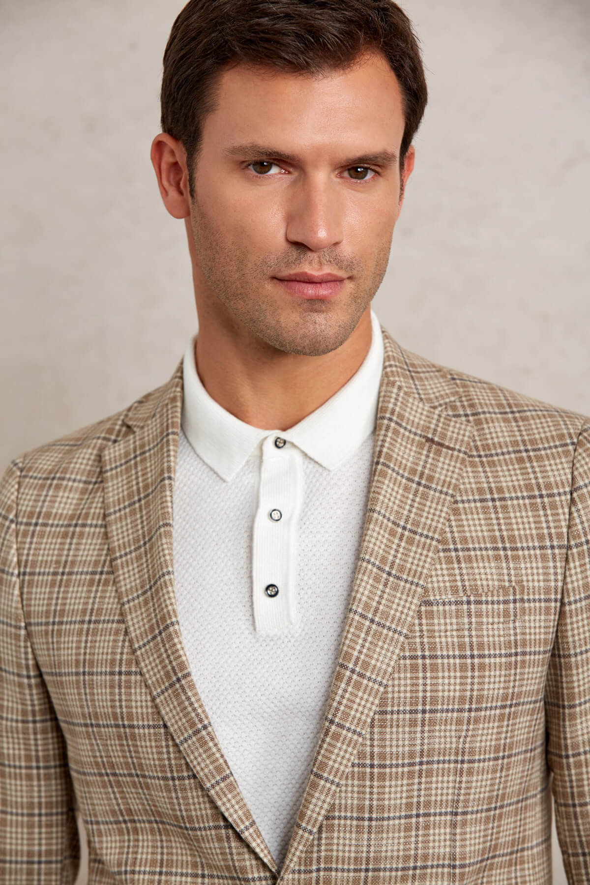 Slim Fit Notch Lapel Plaid Brown Casual Blazer - SAYKI