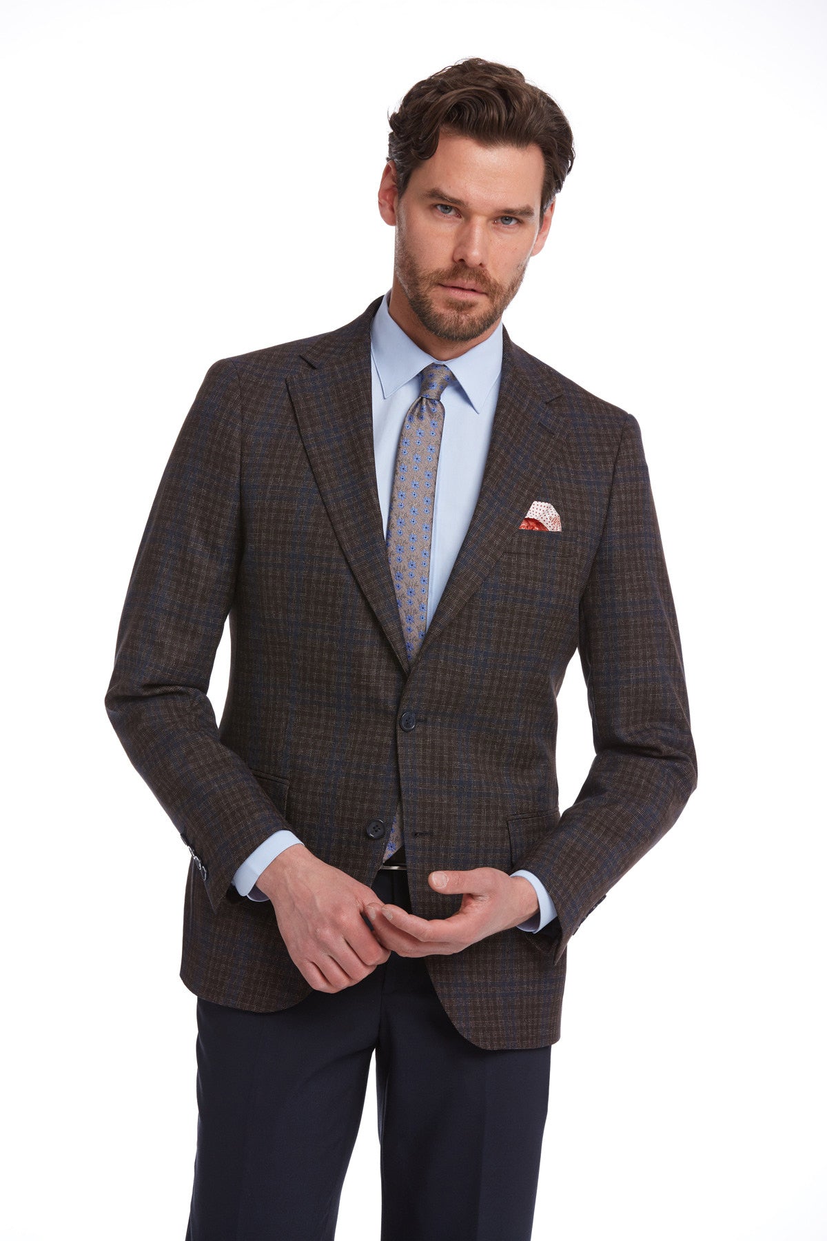 Slim Fit Notch Lapel Plaid Burgundy Casual Suit - MIB