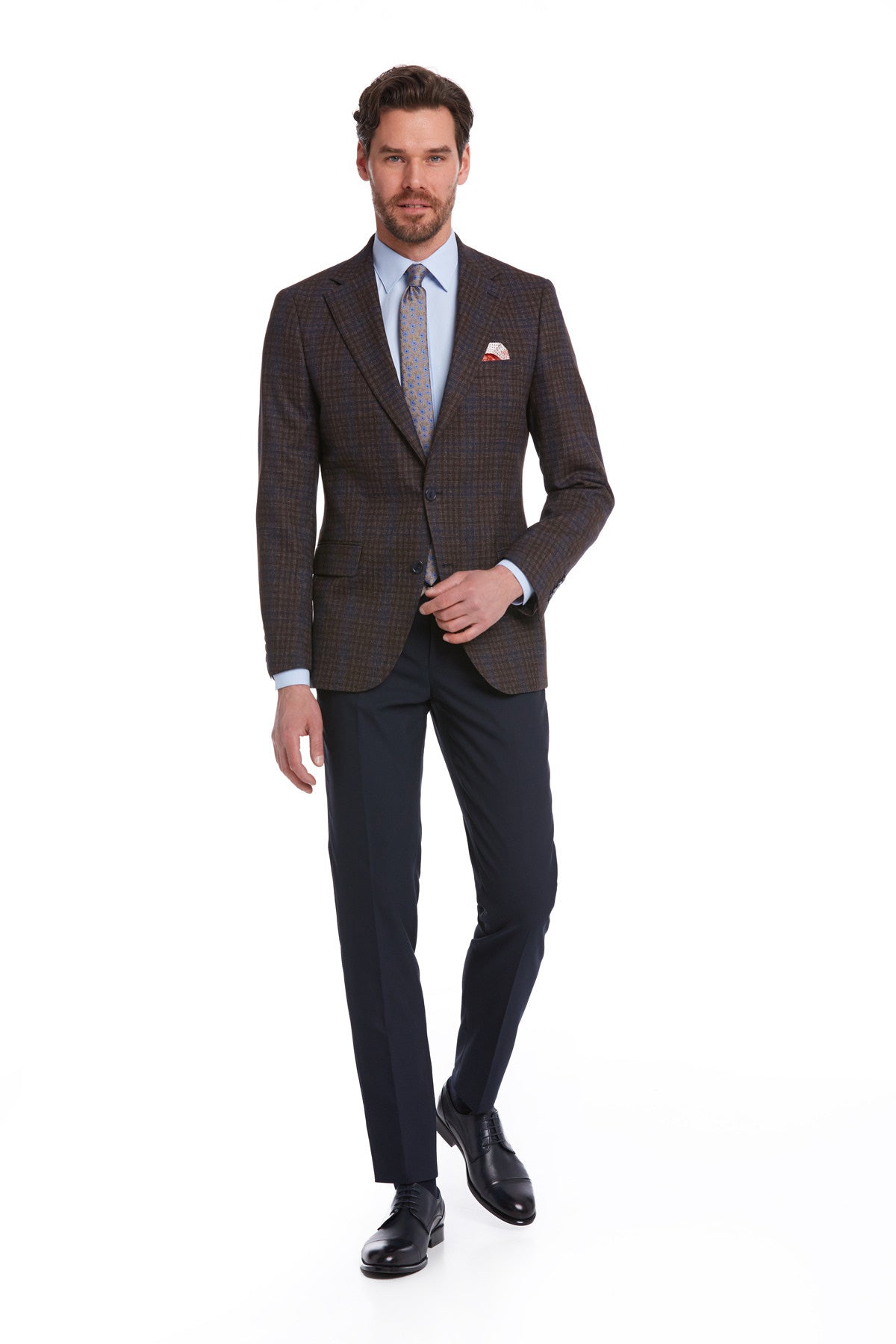 Slim Fit Notch Lapel Plaid Burgundy Casual Suit - MIB