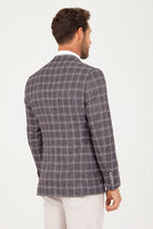 Slim Fit Notch Lapel Plaid Burgundy Classic Blazer - SAYKI