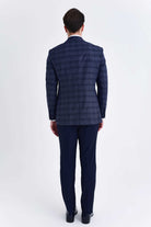 Slim Fit Notch Lapel Plaid Dark Navy Casual Suit - MIB