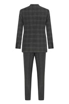 Slim Fit Notch Lapel Plaid Gray Casual Suit with Vest - MIB