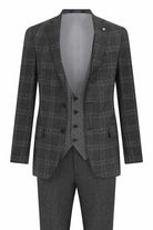 Slim Fit Notch Lapel Plaid Gray Casual Suit with Vest - MIB