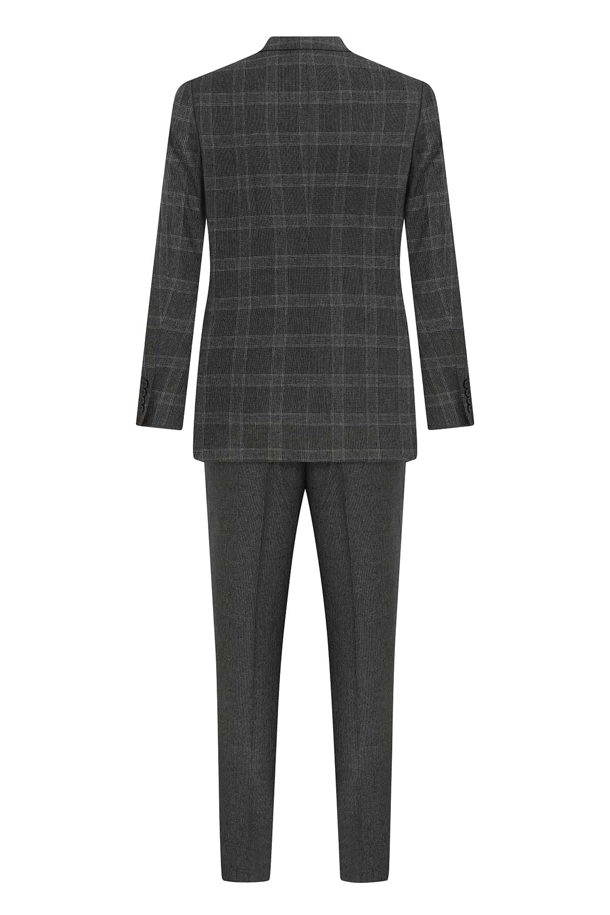 Slim Fit Notch Lapel Plaid Gray Casual Suit with Vest - MIB