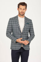 Slim Fit Notch Lapel Plaid Green Classic Blazer - SAYKI