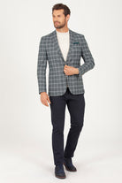 Slim Fit Notch Lapel Plaid Green Classic Blazer - SAYKI