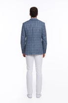 Slim Fit Notch Lapel Plaid Linen Blue Classic Blazer - SAYKI