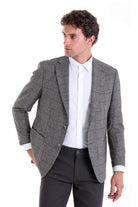 Slim Fit Notch Lapel Plaid Linen Burgundy Classic Blazer